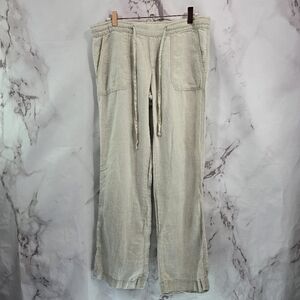 Allen Allen Pants Womens Small X 30 Cream Beige Linen Wide Leg Lakenlook